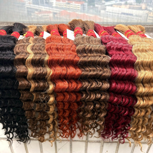 Colored Deep Wave Bulk Human Hair for Boho Braids No Weft 1 Bundle 50g 100% Human Hair Bulk Curly Hair Extensions for Braiding