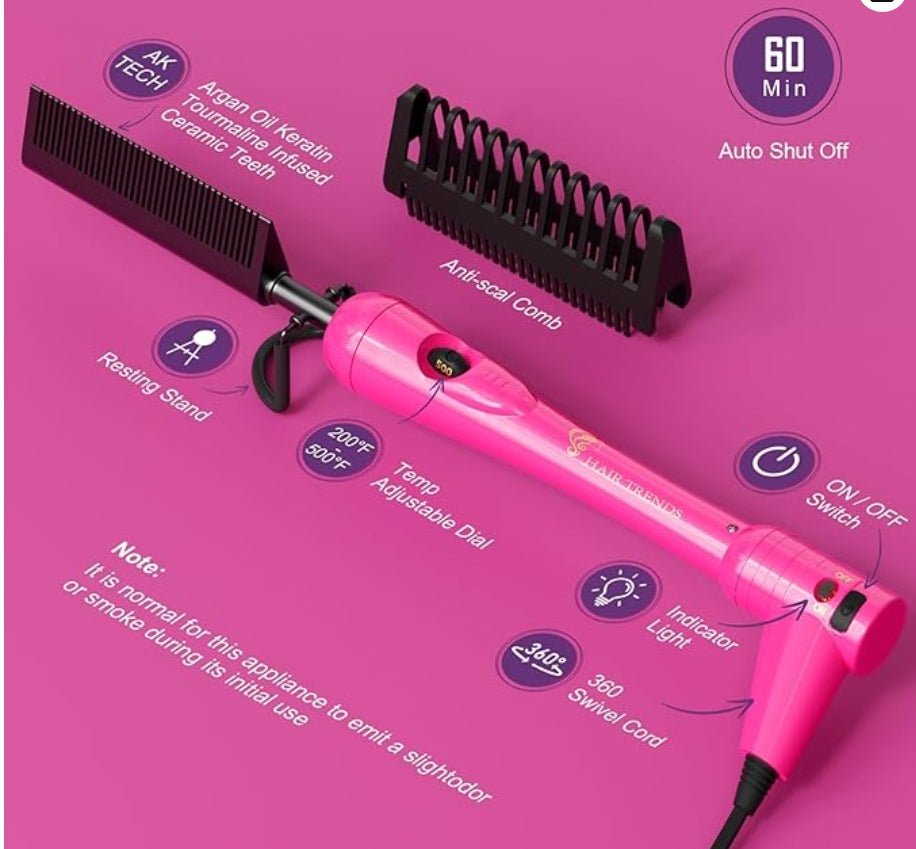 Pink 180 - 500 degreeF Electric Hot Comb - Luxx Rainn
