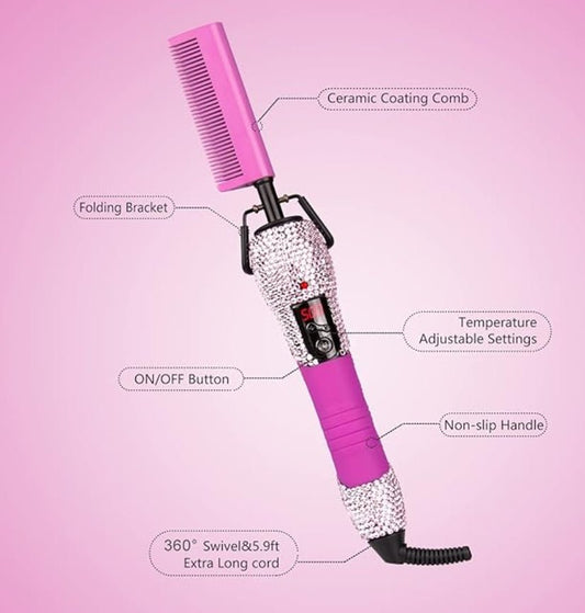 Pink 180 - 500 degreeF Electric Hot Comb - Luxx Rainn